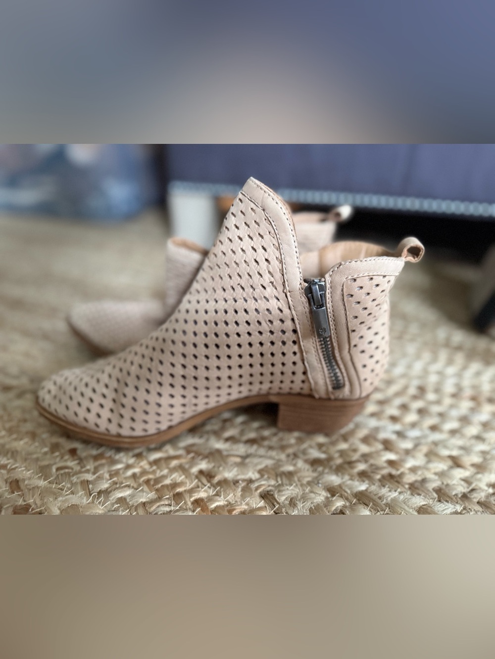 Mauve Perforated Women's Ankle Boots - Side Zip